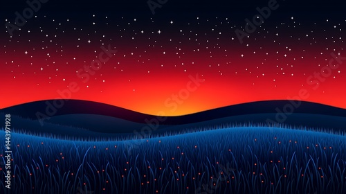 Starry night over a vibrant field