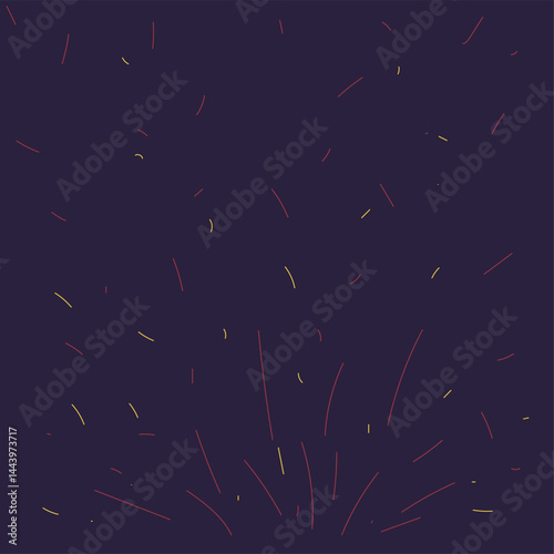 Simulation of flying sparks, burning ash and fire particles on a dark night background.