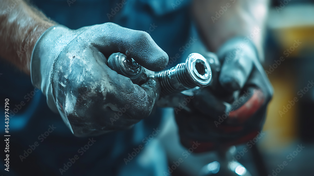 Mechanic Hands Working with Bolt and Nut Mechanic Hands Working with Bolt and Nut