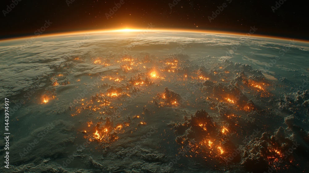 Global wildfires, sunrise view