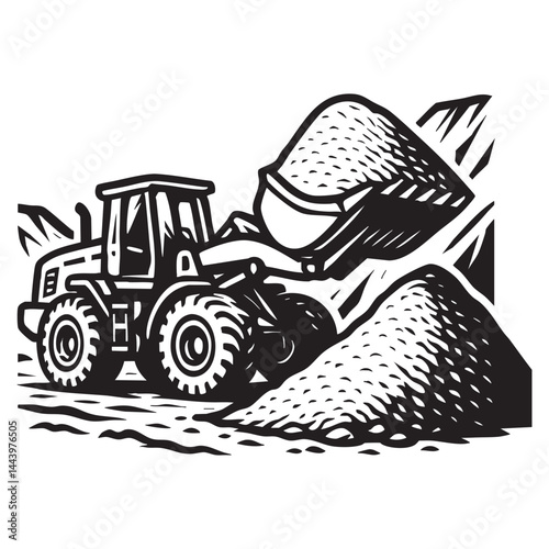 Wheel loader stacking gravel vector illustration