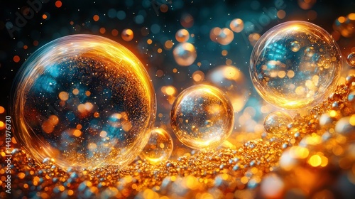 Obraz na płótnie Golden, glowing spheres, abstract art w salonie