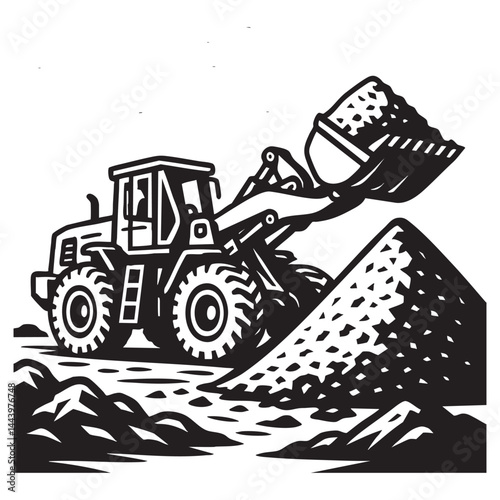 Wheel loader stacking gravel vector illustration