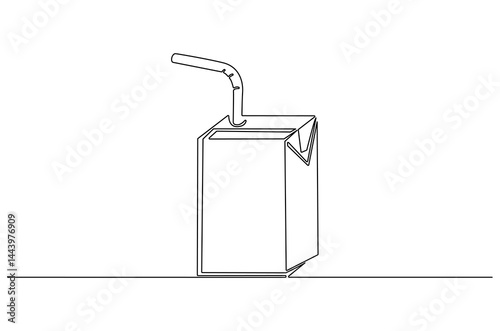 Continuous one line drawing of Juice Box or pack. Single line drawing illustration of Juice pack with straw. Paper box container concept vector art. Doodle line illustration.