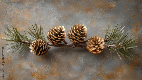 Obraz na płótnie Golden pine cones on a branch w salonie