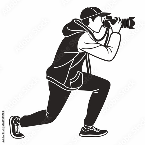 Photographer Capturing Photo Silhouette Professional Illustration Photography Professional Camera Modern Art Photojournalism Vector Art
