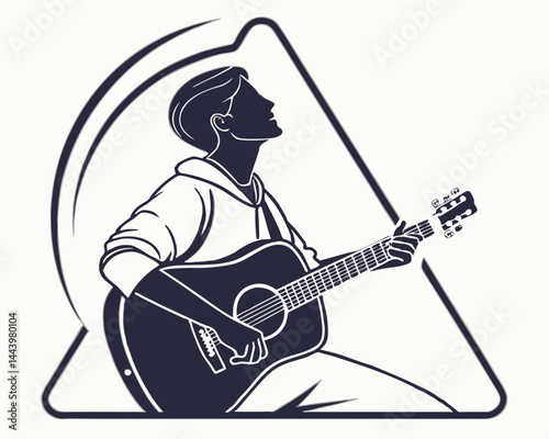Silhouette Of Guitarist Playing Music Inside Triangular Shape Design