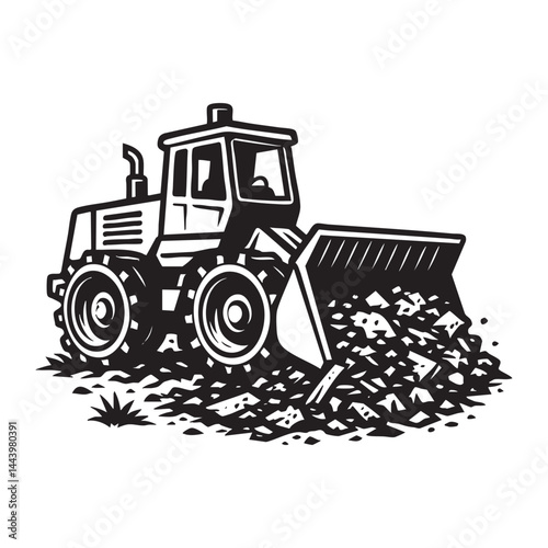 Compactor crushing landfill debris vector illustration