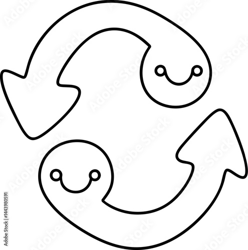 This playful illustration features two smiling arrows in circular motion representing business timeline and progress