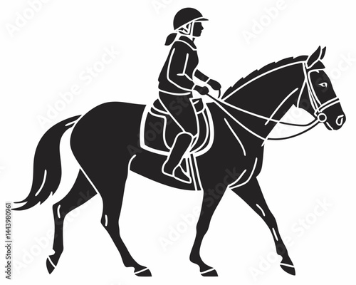Silhouette Illustration Of Horse And Rider In Equestrian Sport Dressage