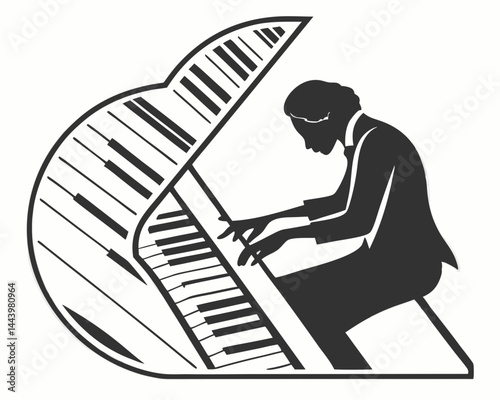 Piano Player Silhouette With Keys Graphic Symbol Jazz Music Design