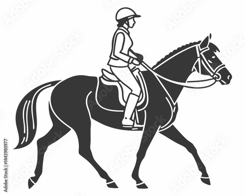 Silhouette Illustration Of Horse And Rider Equestrian Sport Dressage Competition