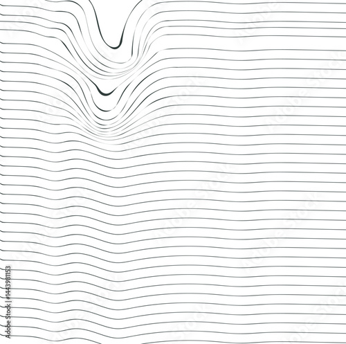 The striped surface or environment simulates the deformation of matter or space.