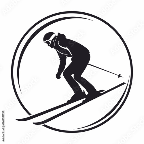 Silhouette Of Skier In Action Within A Circular Graphic Design Element