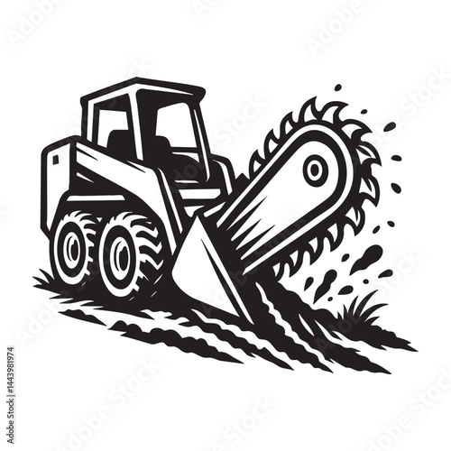Trencher machine cutting through ground vector illustration