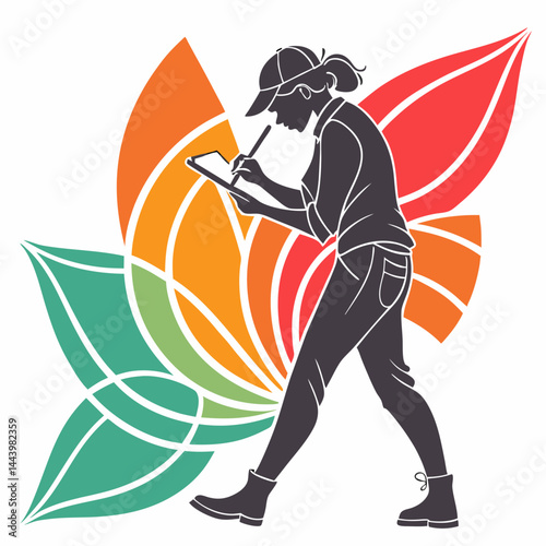 Digital Artist Silhouette With Tablet And Stylus In Colorful Lotus Flower Background