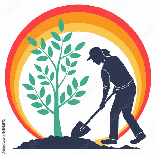 Planting A Tree For Environmental Awareness And Sustainability Illustration Concept