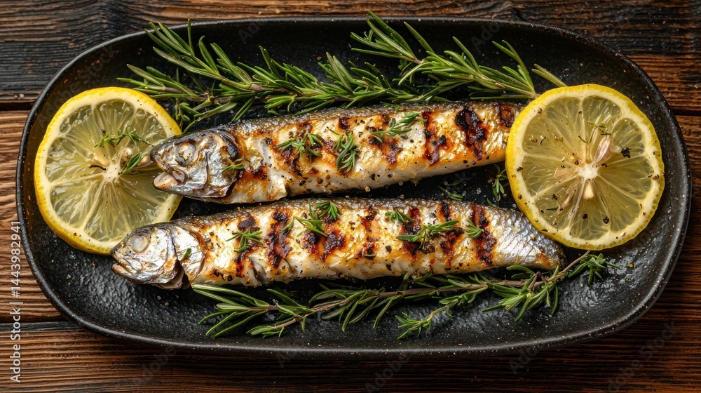 Grilled fish with lemon and herbs