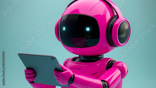 pink robot with iPad