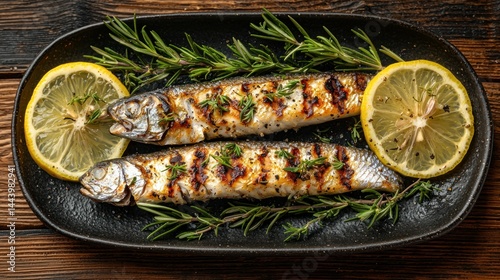 Obraz na płótnie Grilled fish with lemon and herbs w salonie