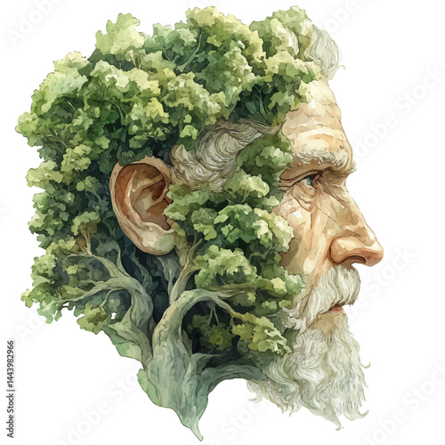 Greek Titan Cronus Swallowing His Children, watercolor vector, isolated on a white background.