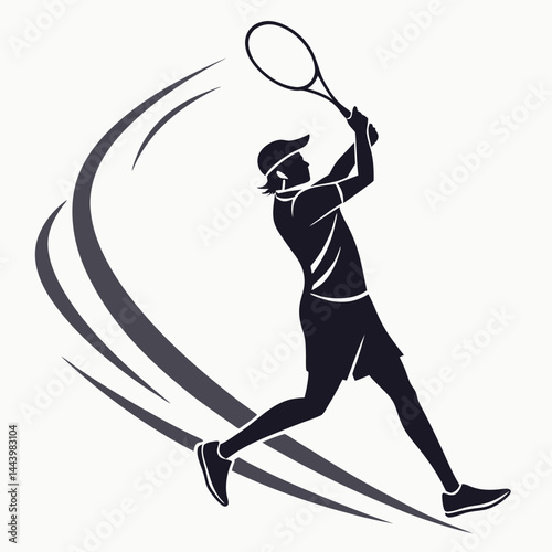 Tennis Player Silhouette Striking Ball With Racket Stylish Minimal Illustration
