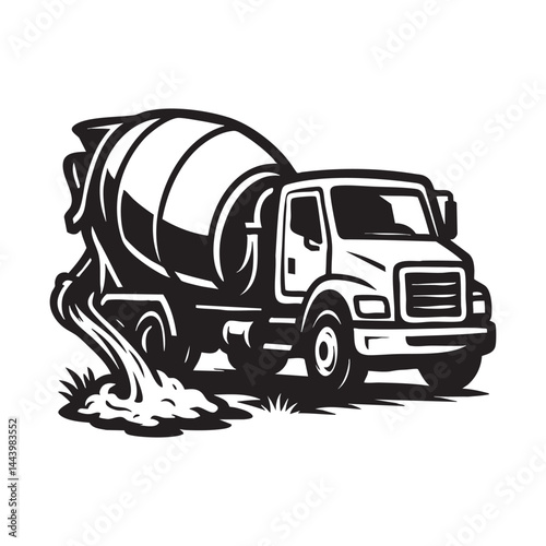  Cement mixer truck pouring concrete vector illustration