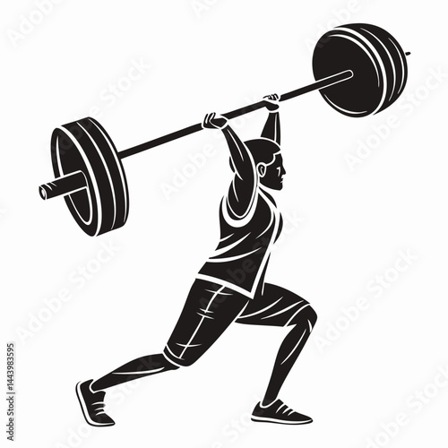 Strong Man Lifting Barbell In Silhouette Weightlifting Exercise Illustration