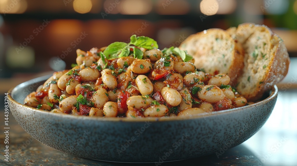 Hearty bean dish with toasted bread