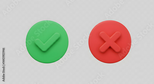 3D Rendered Green Checkmark and Red Cross: Minimalist Graphic Design