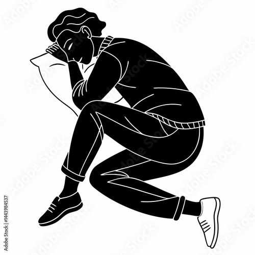 Person Sleeping In Fetal Position With Shoes On Black And White