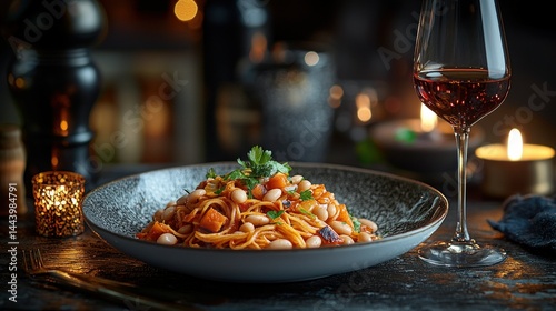 Hearty pasta dish with beans and vegetables