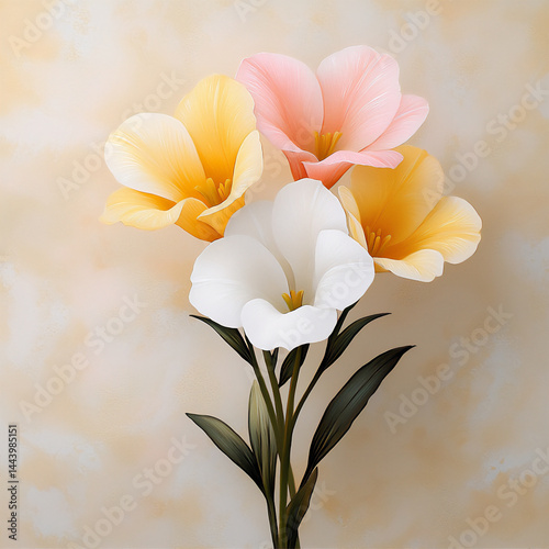 retro freesia drawing,