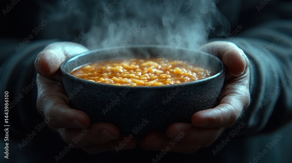 Hot, comforting soup held in hands