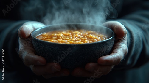 Obraz na płótnie Hot, comforting soup held in hands w salonie