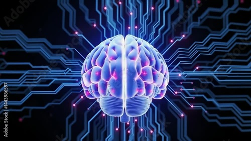 Glowing Brain with Circuitry Background for Technology Concept