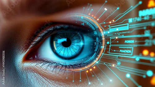 Futuristic Eye with Digital Elements and Technology Background
