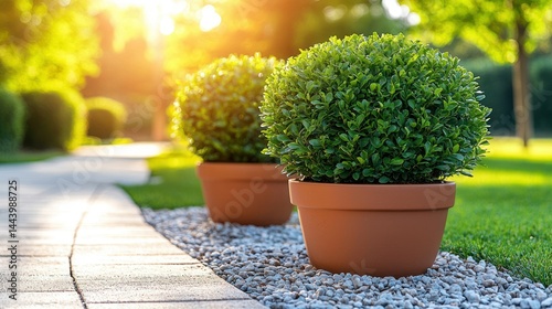 Obraz na płótnie Landscaped pathway with topiary w salonie