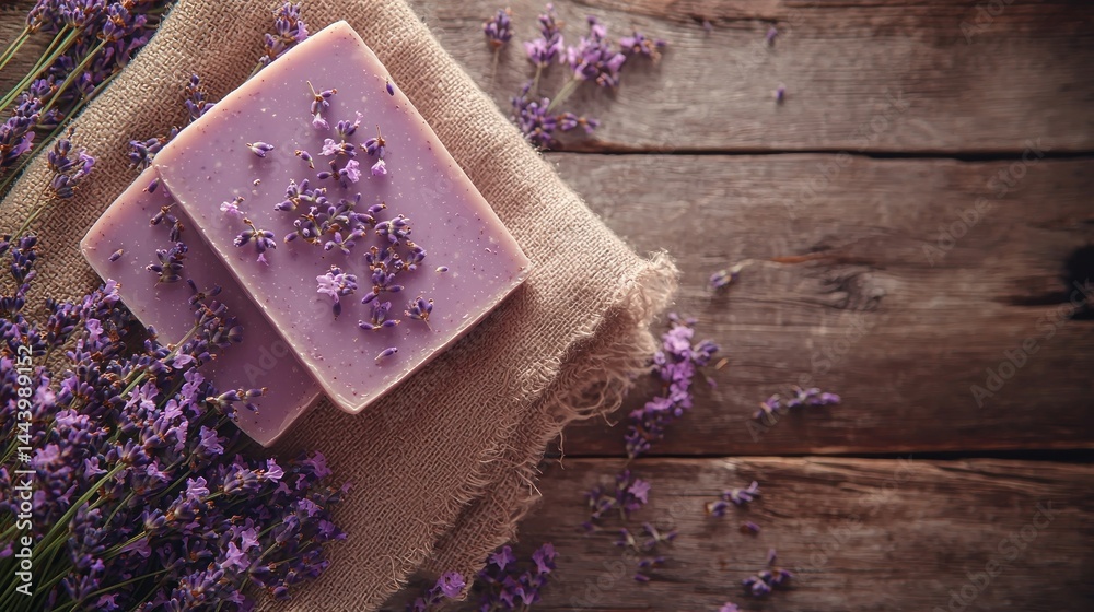 Lavender Soap Bars on Rustic Wooden Surface