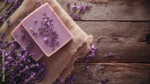 Lavender Soap Bars on Rustic Wooden Surface