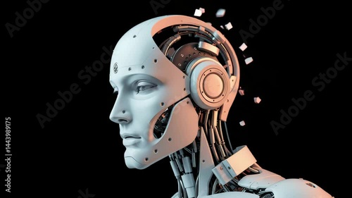 Futuristic Robot Head with Advanced Technology and Digital Elements