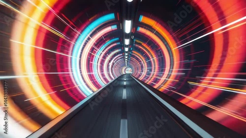 Vibrant Abstract Tunnel with Light Streaks and Dynamic Movement Effect
