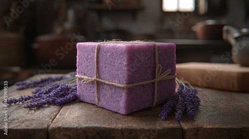Obraz na płótnie Lavender soap on rustic wooden table w salonie