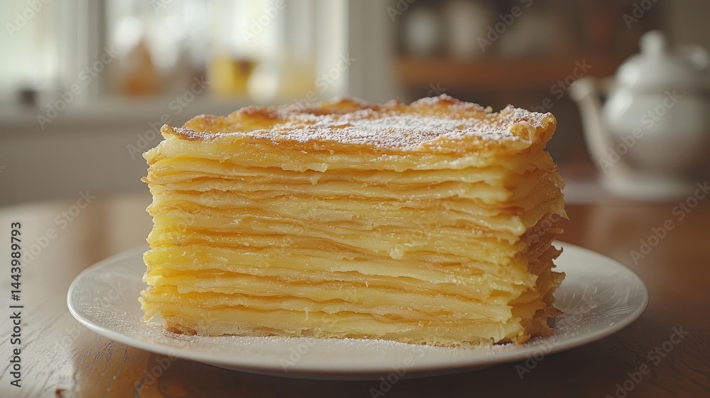 Layered pastry dessert on plate