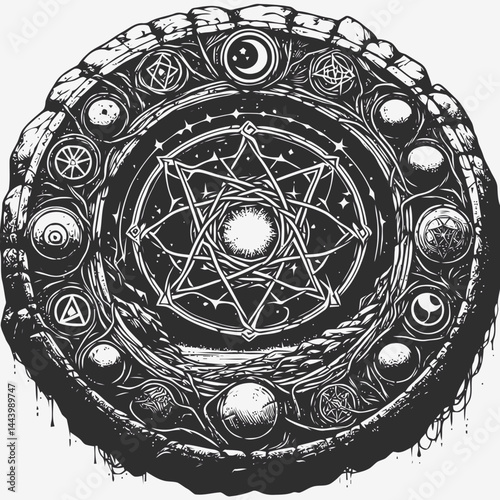 Enigmatic and Majestic Depiction of an Ancient Stone Circle Shrouded in Mist, Symbolizing Magic and Rituals