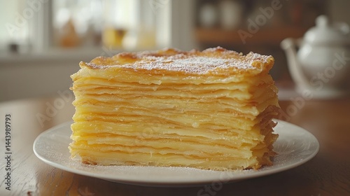 Obraz na płótnie Layered pastry dessert on plate w salonie