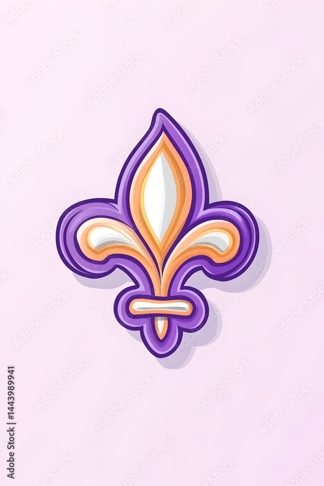 Obraz premium A stylized purple and gold fleur-de-lis, rendered in a 3D, layered style against a pale background