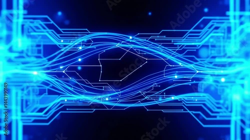 Abstract Blue Technology Background with Light and Digital Elements