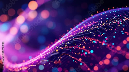 Colorful Abstract Wave with Glittering Particles on Dark Background