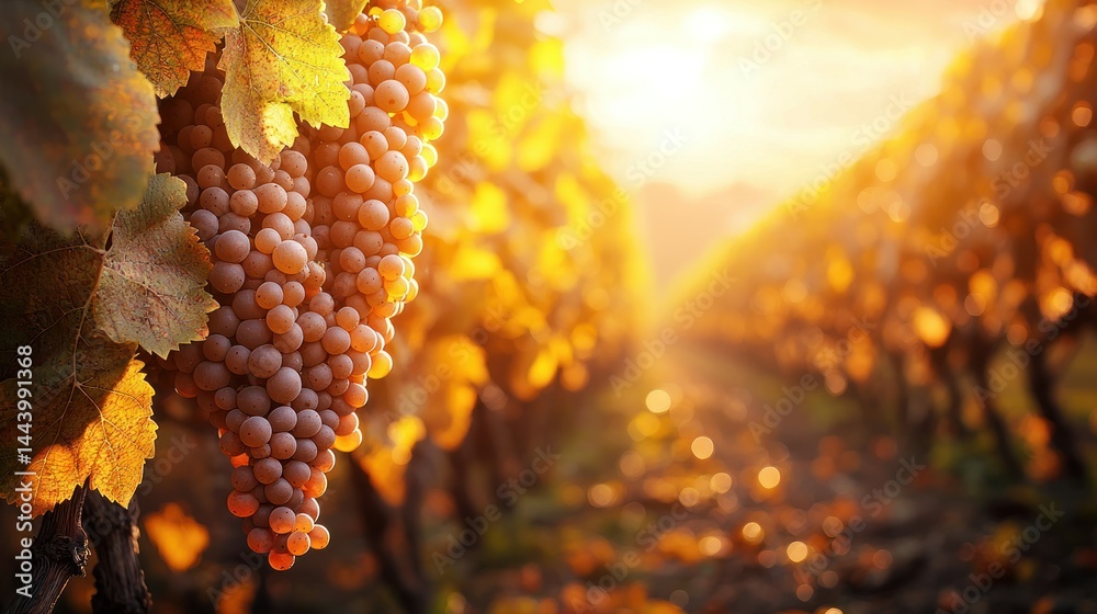 Lush vineyard at golden sunset